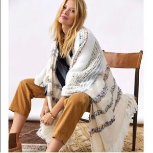 NEW Anthropologie Striped Fringe Cardigan Poncho One Size